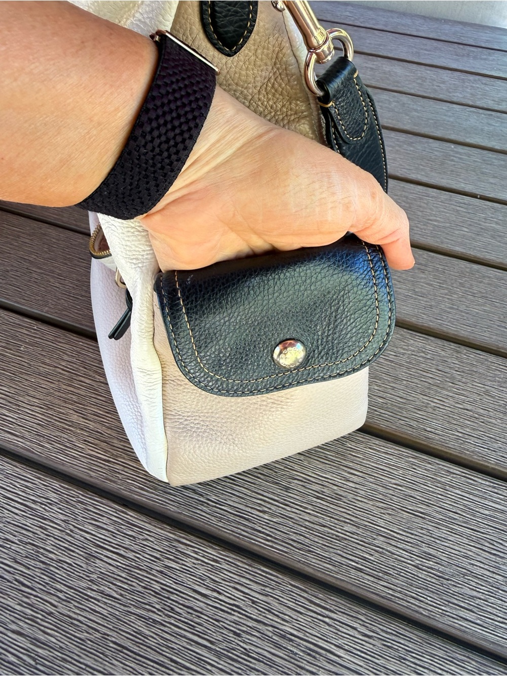 Coach Pebbled Leather Shoulder Bag in White, Black and Tan - Picture 7 of 16